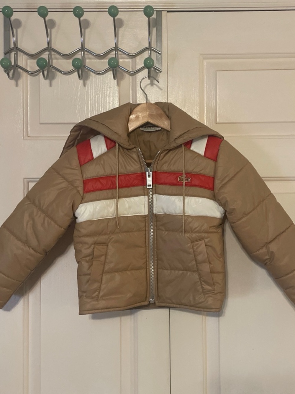 Vintage pristine 70s IZOD Lacoste Kids Puffer Jacket Size 7 | Retro Tan
